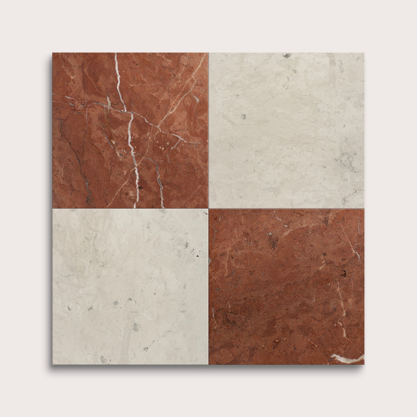 Four square tiles with different brown and beige patterns on a white background