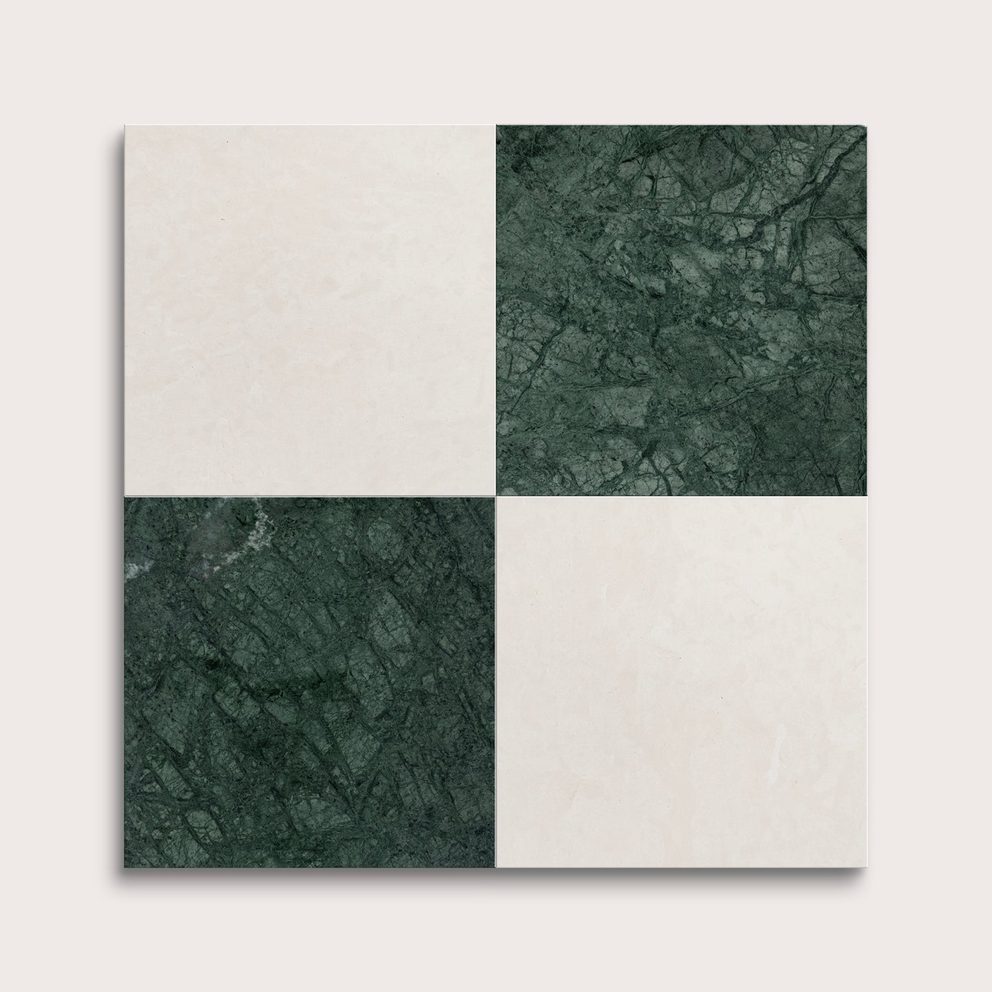marble and limestone square tiles in checkerboard pattern on light grey background