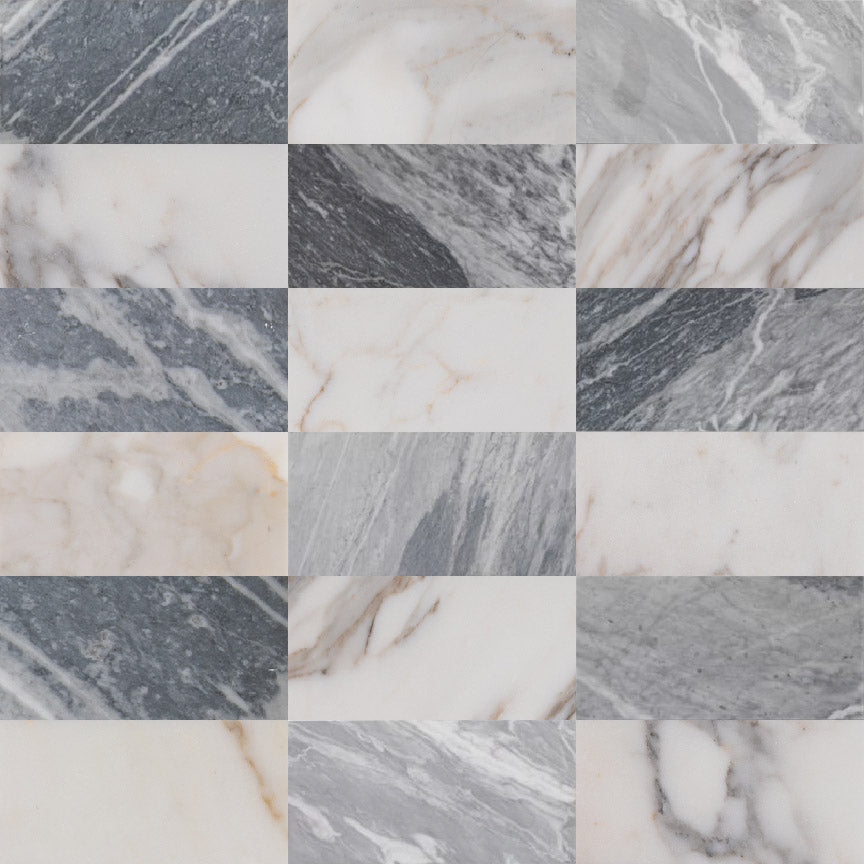 Calacatta Gold & Bardiglio Grey Light 6x12 | Honed – Checkerboard Bundle-Main Inventory-All Products,Checkerboard-Riad Tile