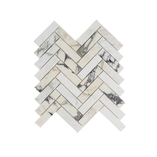 Sample: Calacatta Viola 1x4 Herringbone Mosaic Marble Tile | Honed-Sample-Sample-Riad Tile
