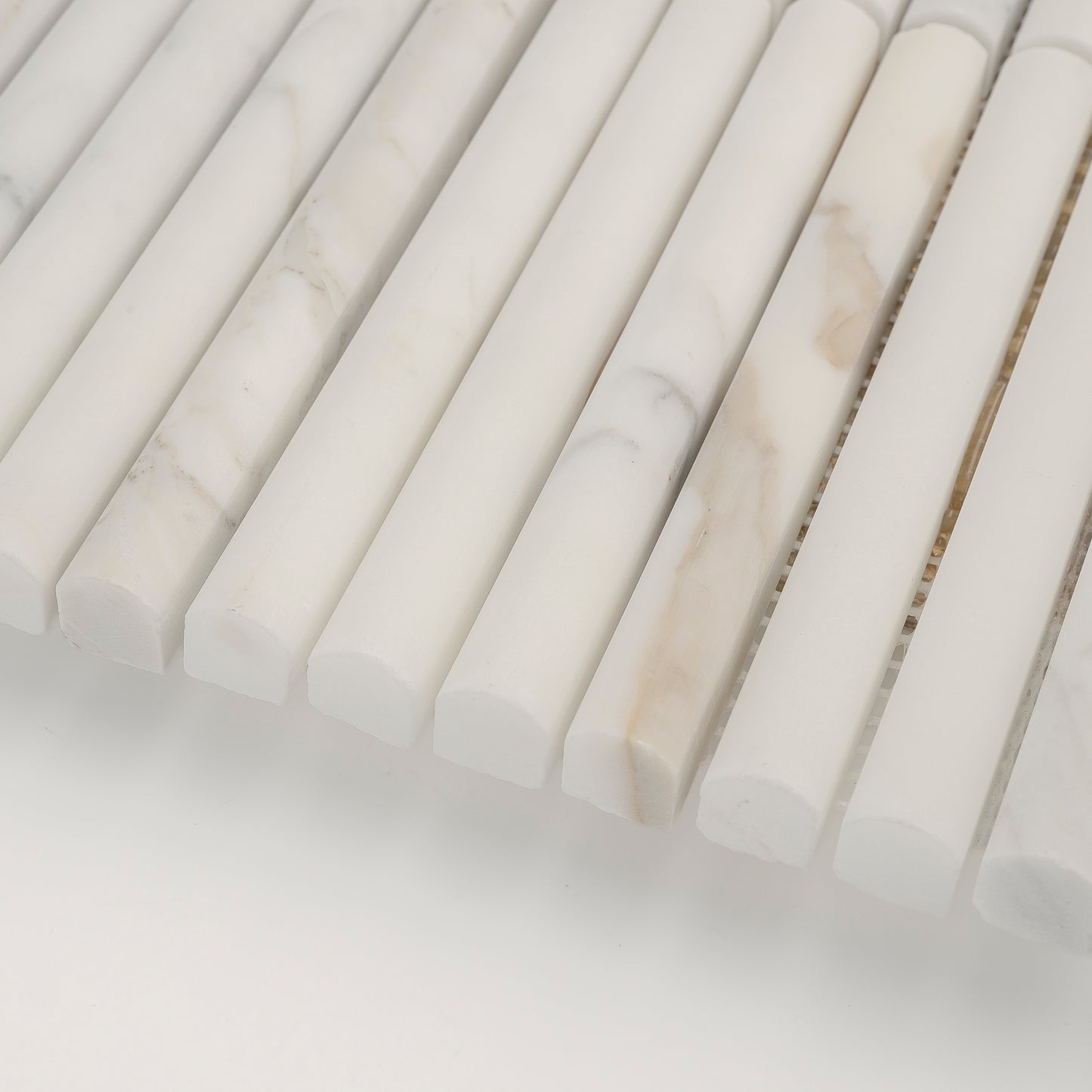 Sample: Calacatta Gold Cabochon Pencil Mosaic Marble Tile | Honed-Sample-Sample-Riad Tile