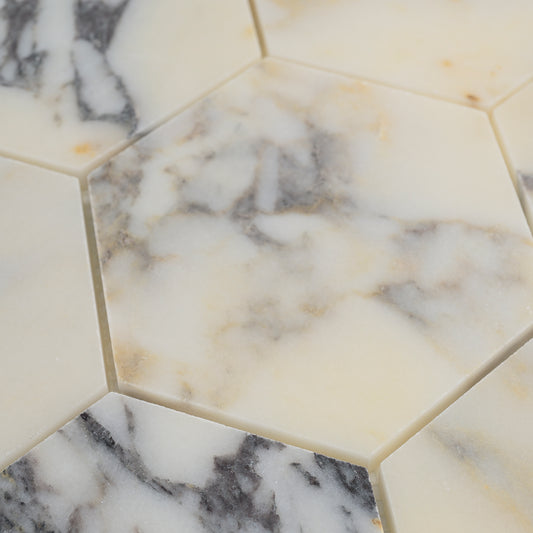 Calacatta Viola 5 Inch Hexagon Mosaic Marble Tile | Honed-Main Inventory-All Products,Natural Stone-Riad Tile