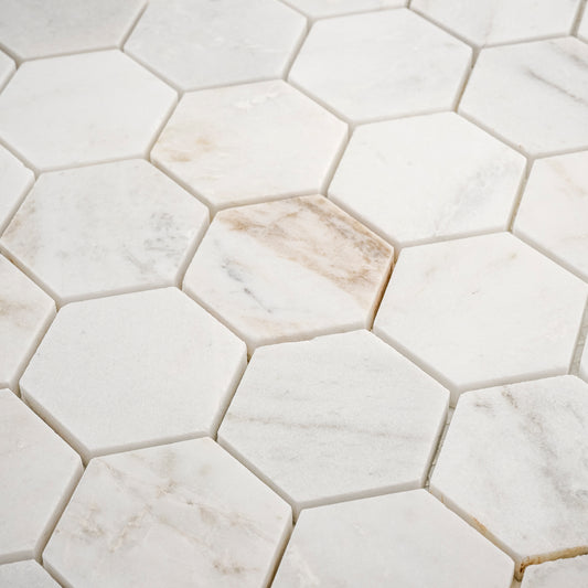 Casablanca Gold 2 Inch Hexagon Mosaic Marble Tile | Honed-Main Inventory-All Products,Natural Stone-Riad Tile
