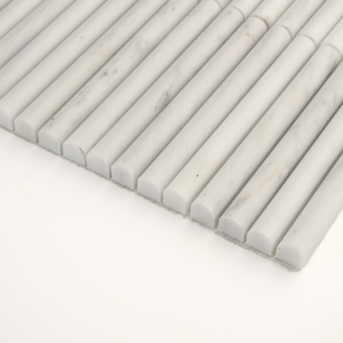 Sample: Casablanca Carrara Cabochon Pencil Mosaic Marble Tile | Honed-Sample-Sample-Riad Tile