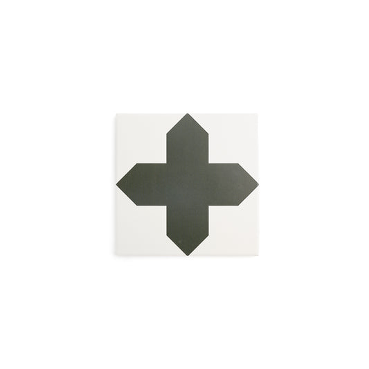 Sample: Star and Cross Black & White Ceramic Tile (1 sample piece)-Sample-Sample-Riad Tile