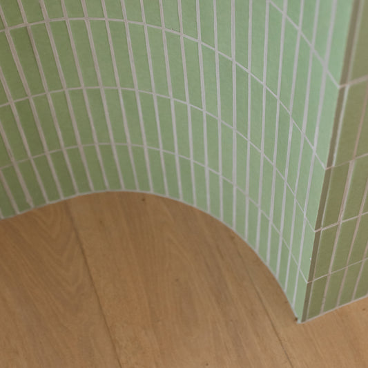 green rectangle ceramic tile installed on island in kitchen