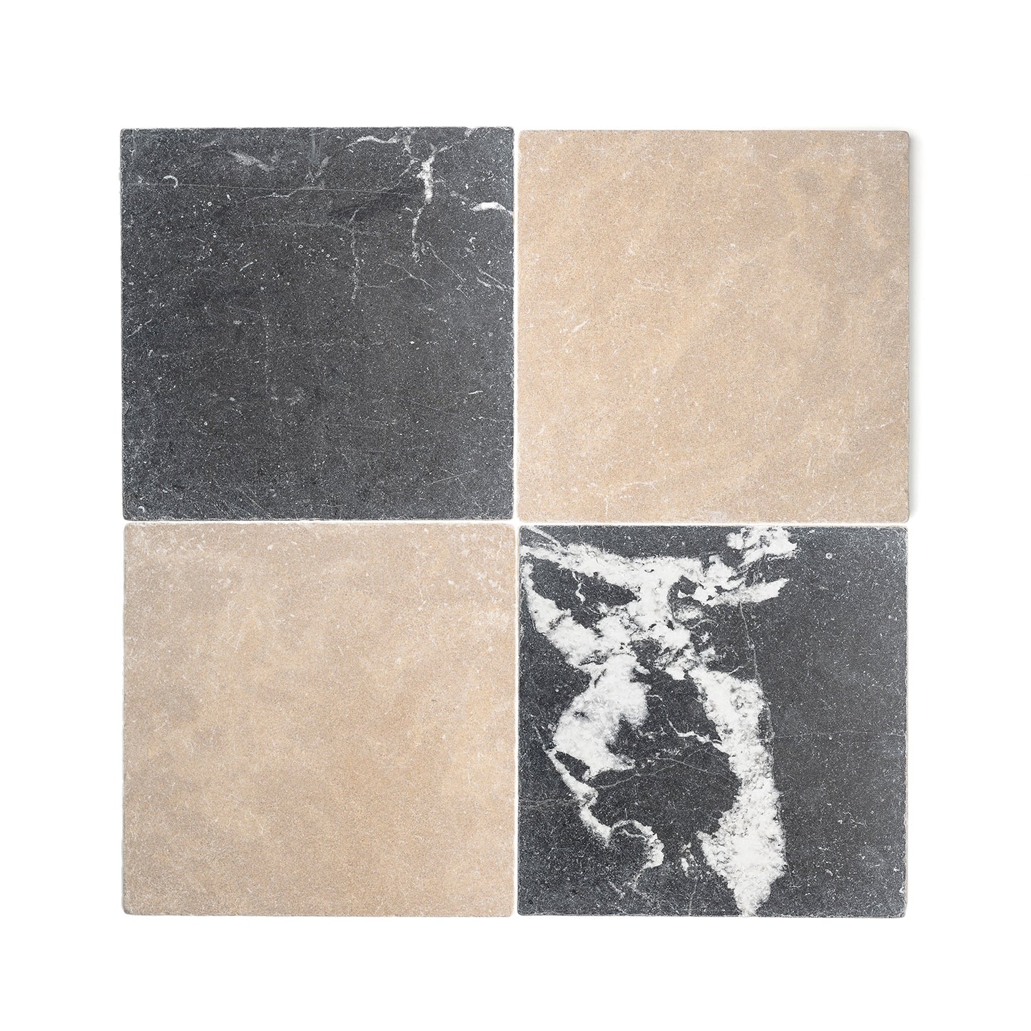 Azru Sand & Black 12x12 Moroccan Limestone & Marble | Tumbled & Honed – Checkerboard Bundle-Main Inventory-All Products,Checkerboard-Riad Tile