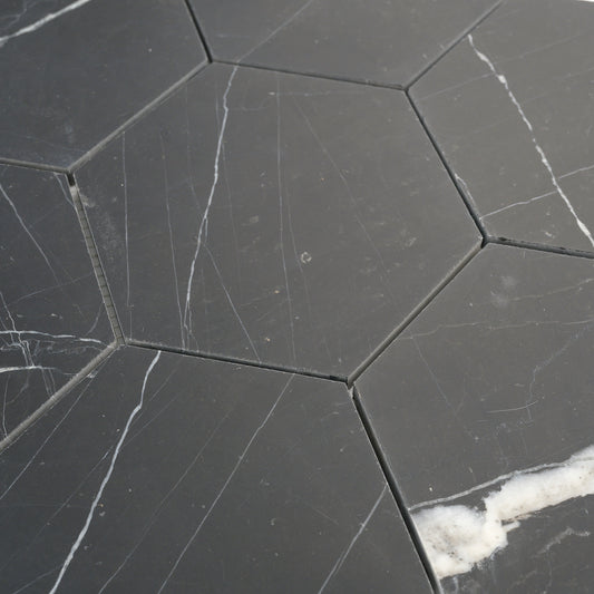 Nero Marquina 5 Inch Hexagon Mosaic Marble Tile | Honed-Main Inventory-All Products,Natural Stone-Riad Tile