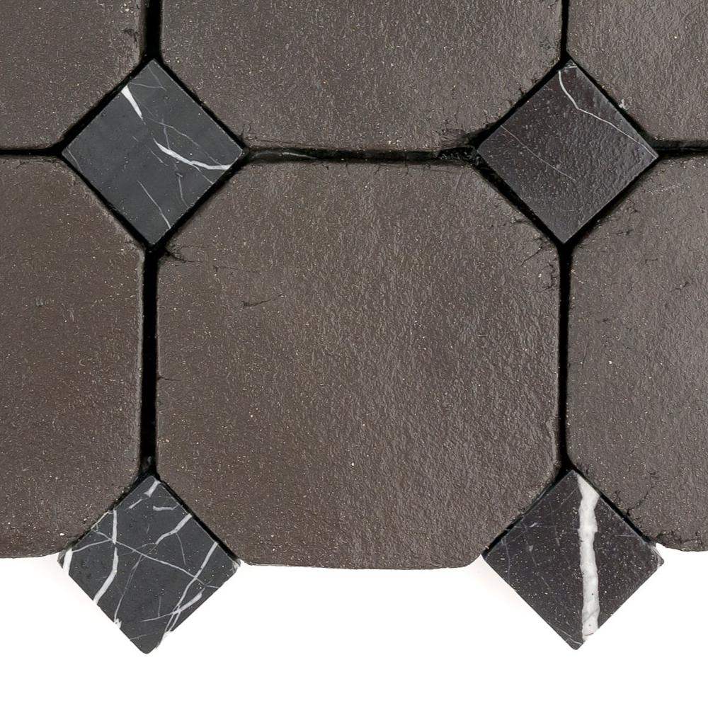 Sample: Octagon Black Terracotta 4" & Bouchon Black Marble (1 Sample = 2 Tiles)-Sample-Sample-Riad Tile