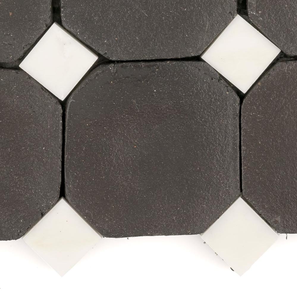Sample: Octagon Black Terracotta 4" & Bouchon White Marble (1 Sample = 2 Tiles)-Sample-Sample-Riad Tile