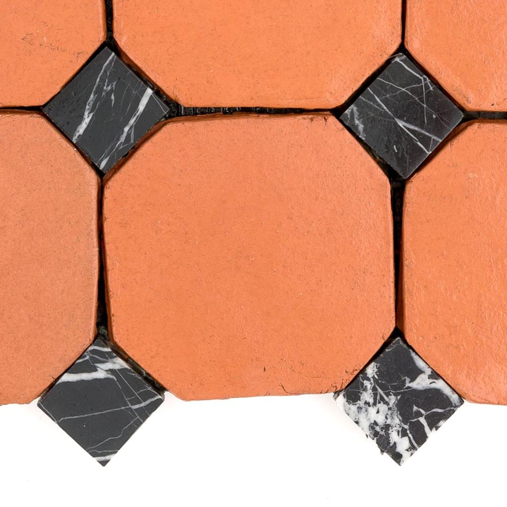 Sample: Octagon Red Terracotta 4" & Bouchon Black Marble (1 Sample = 2 Tiles)-Sample-Sample,Solids,Terracotta-Riad Tile