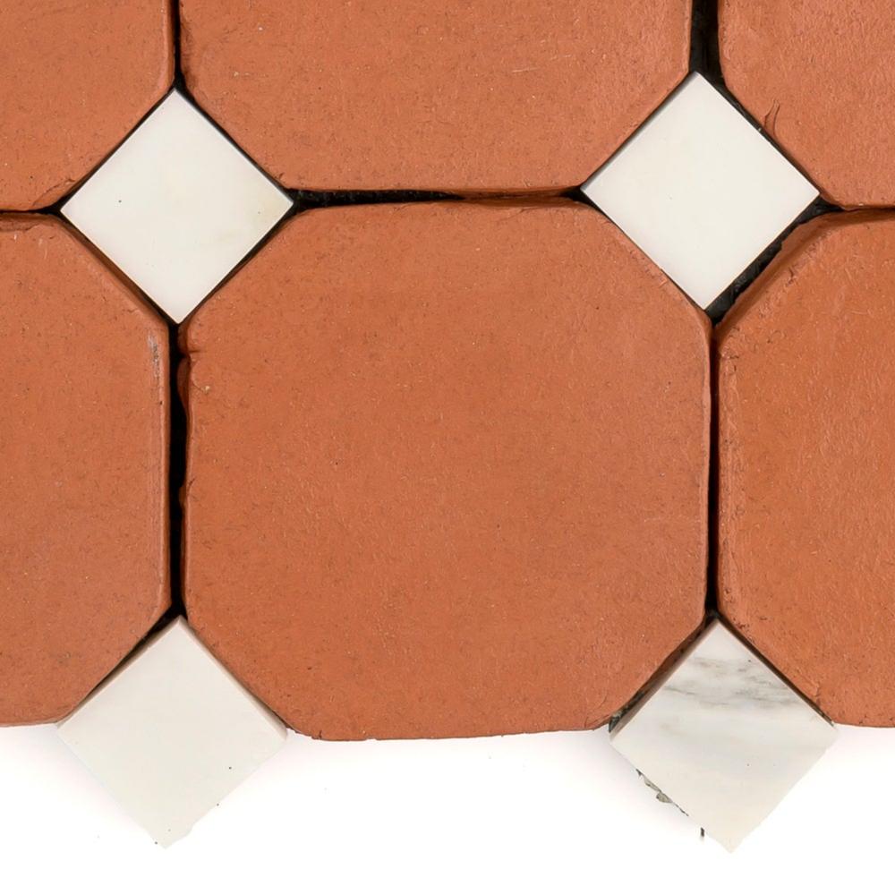 Sample: Octagon Red Terracotta 4" & Bouchon White Marble (1 Sample = 2 Tiles)-Sample-Sample,Solids,Terracotta-Riad Tile