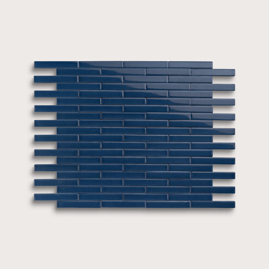 Abyss ceramic tile, 1 by 6 inch subway mosaic, gloss finish
