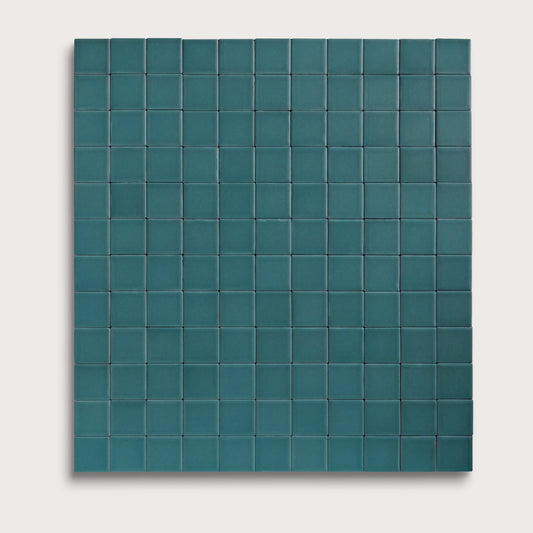 Aegean Blue ceramic tile, 2 by 2 inch mosaic, matte finish