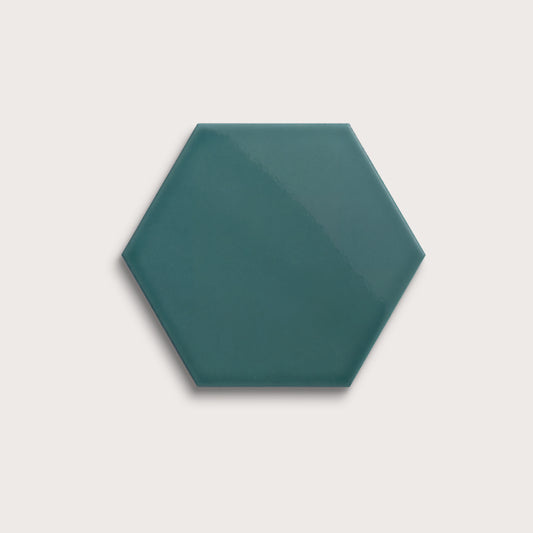 Aegean Blue ceramic tile, 8 inch hex, gloss finish