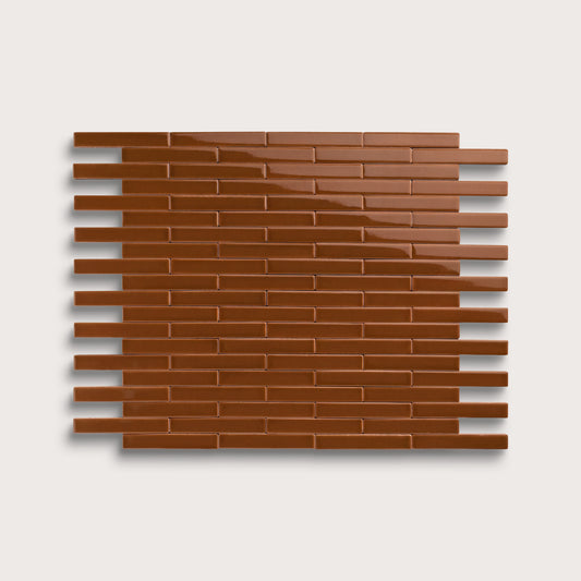 Amber ceramic tile, 1 by 6 inch subway mosaic, gloss finish