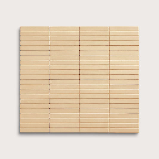 Bone ceramic tile, 1 by 6 inch stacked mosaic, matte finish