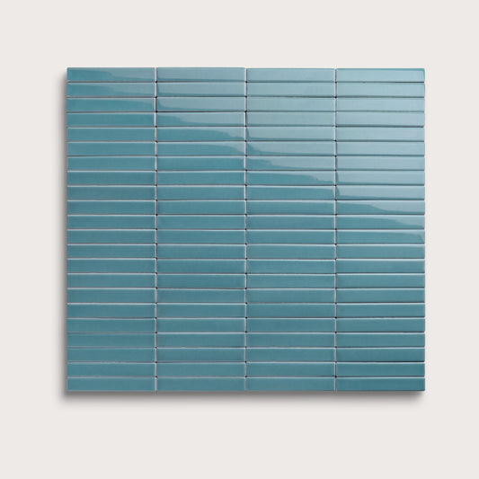 Blue Sky ceramic tile, 1 by 6 inch stacked mosaic, gloss finish
