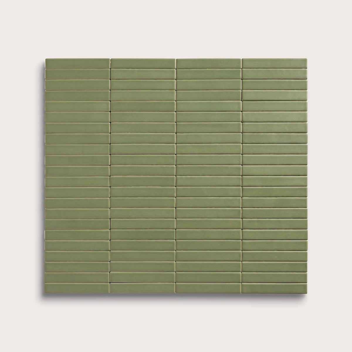 Cactus Green ceramic tile, 1 by 6 inch stacked mosaic, matte finish