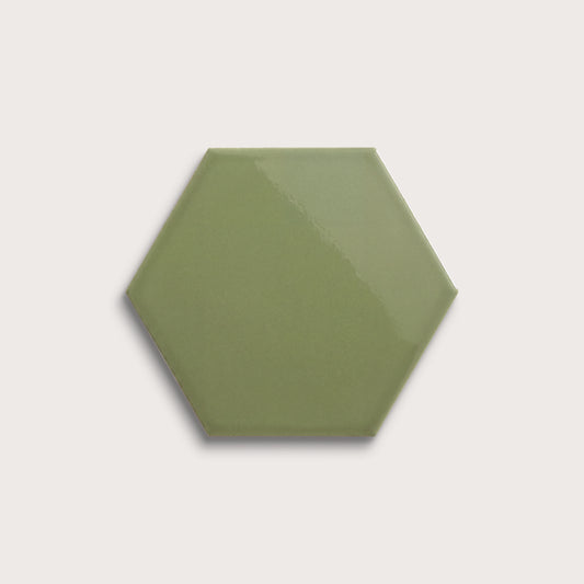 Cactus Green ceramic tile, 8 inch hex, gloss finish