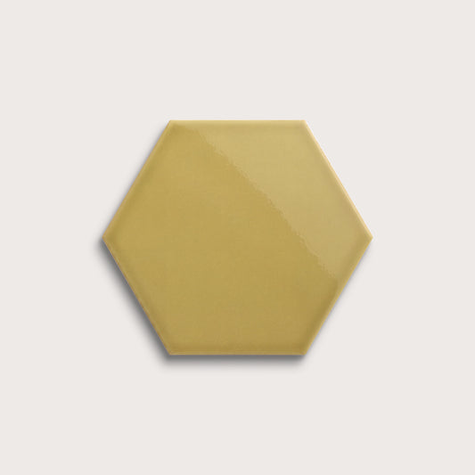 Citron ceramic tile, 8 inch hex, gloss finish