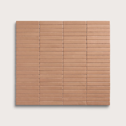 Clay ceramic tile, 1 by 6 inch stacked mosaic, matte finish