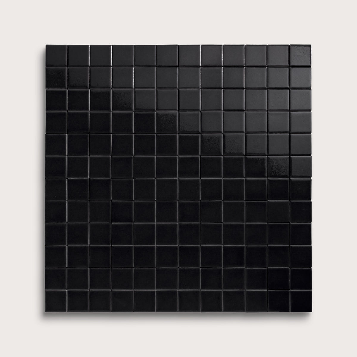 Deep Black ceramic tile, 2 by 2 inch mosaic, gloss finish