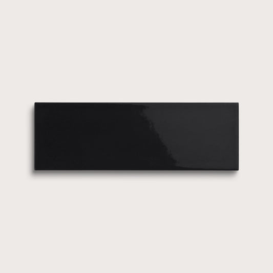 Deep Black ceramic tile, 4 by 12 inches, gloss finish