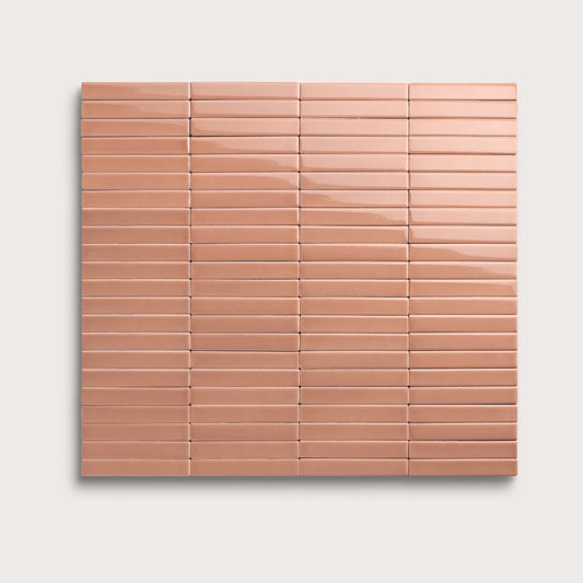 Dusk ceramic tile, 1 by 6 inch stacked mosaic, gloss finish