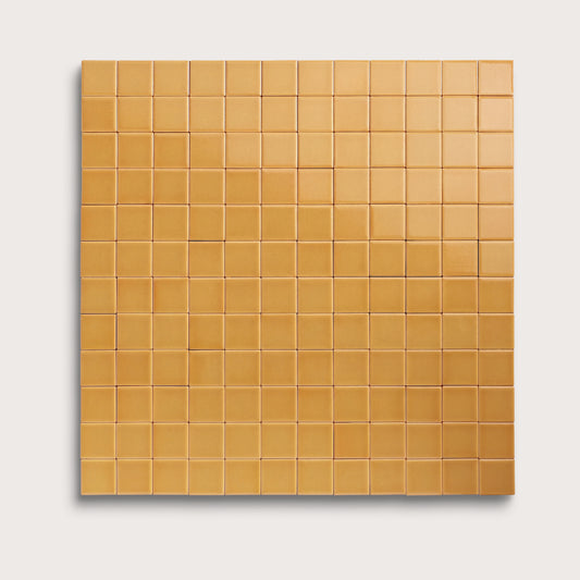 Gambol Gold ceramic tile, 2 by 2 inch mosaic, gloss finish