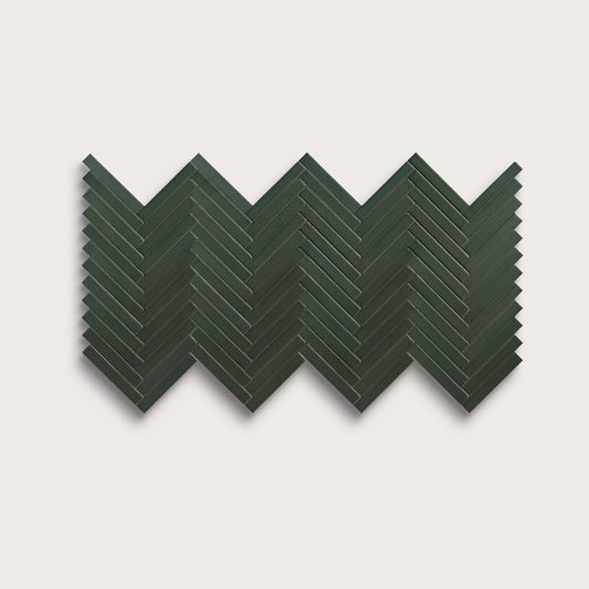 Green River ceramic tile, 1 by 6 inch herringbone mosaic, matte finish
