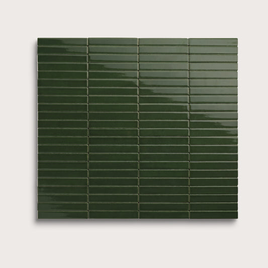 Green River ceramic tile, 1 by 6 inch stacked mosaic, gloss finish