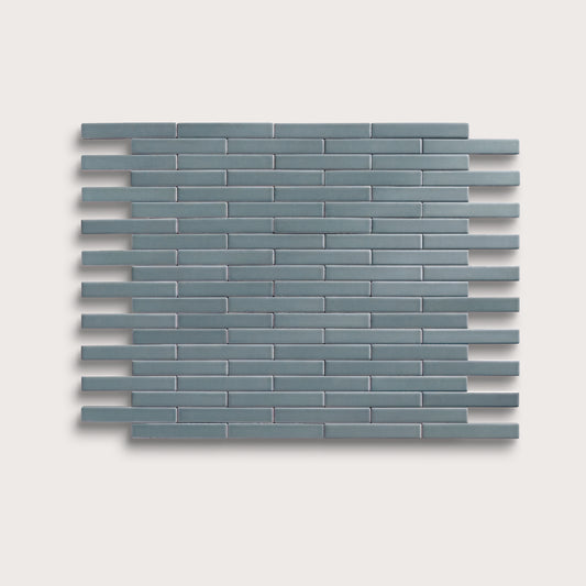 Grey Street ceramic tile, 1 by 6 inch subway mosaic, matte finish