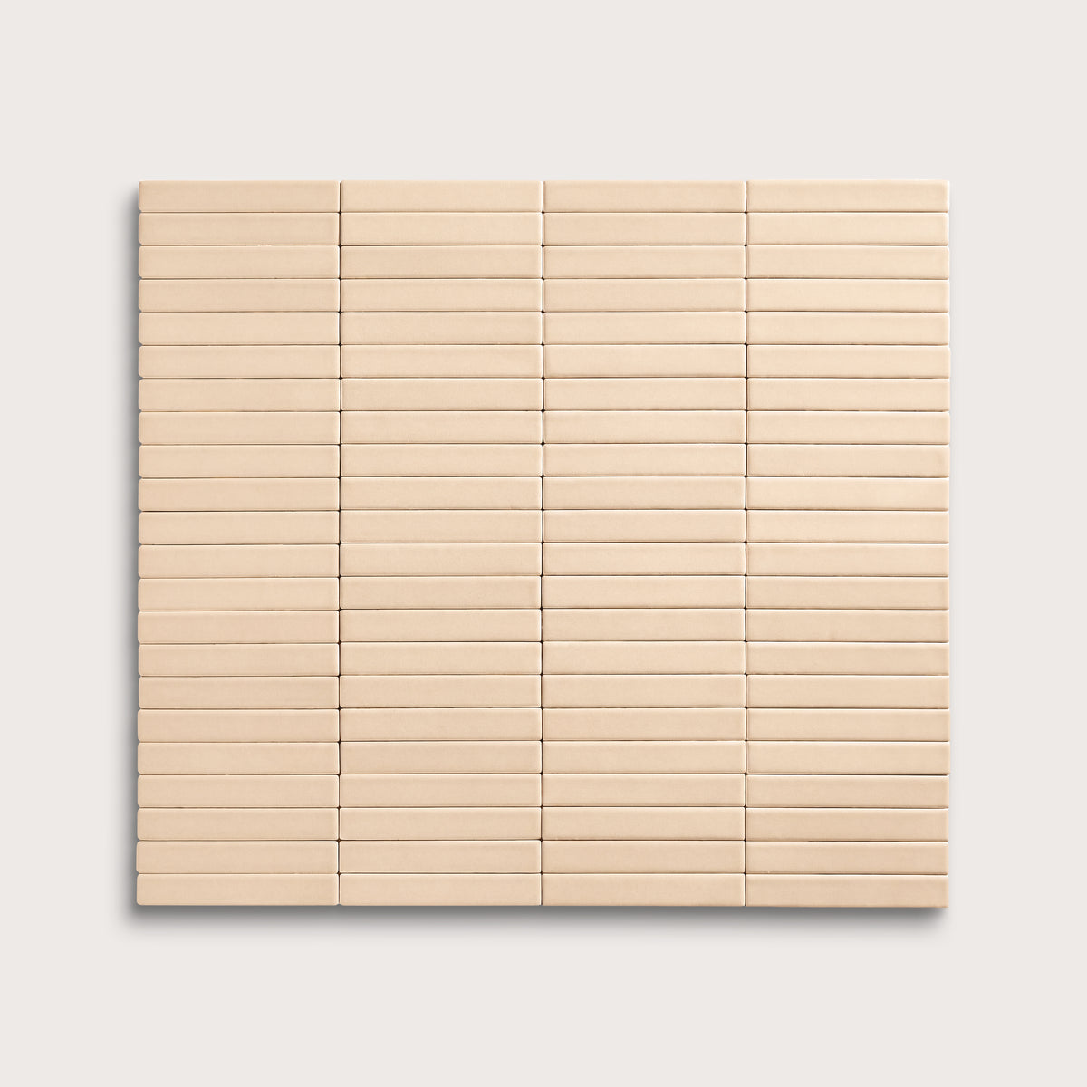 Latte ceramic tile, 1 by 6 inch stacked mosaic, matte finish