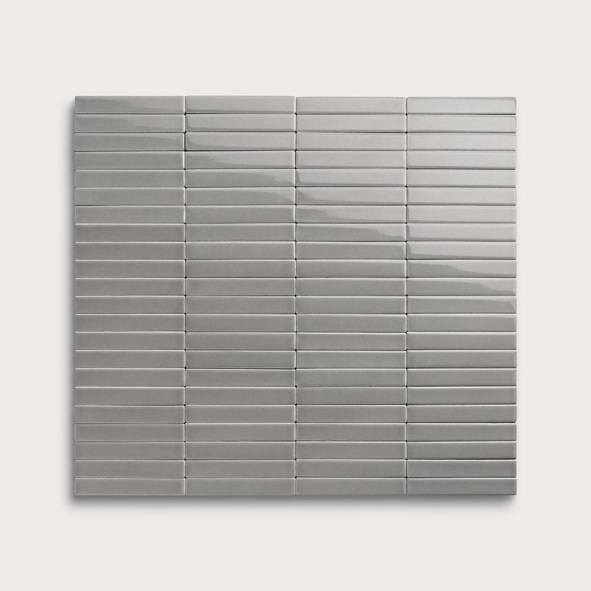 Lunar ceramic tile, 1 by 6 inch stacked mosaic, gloss finish