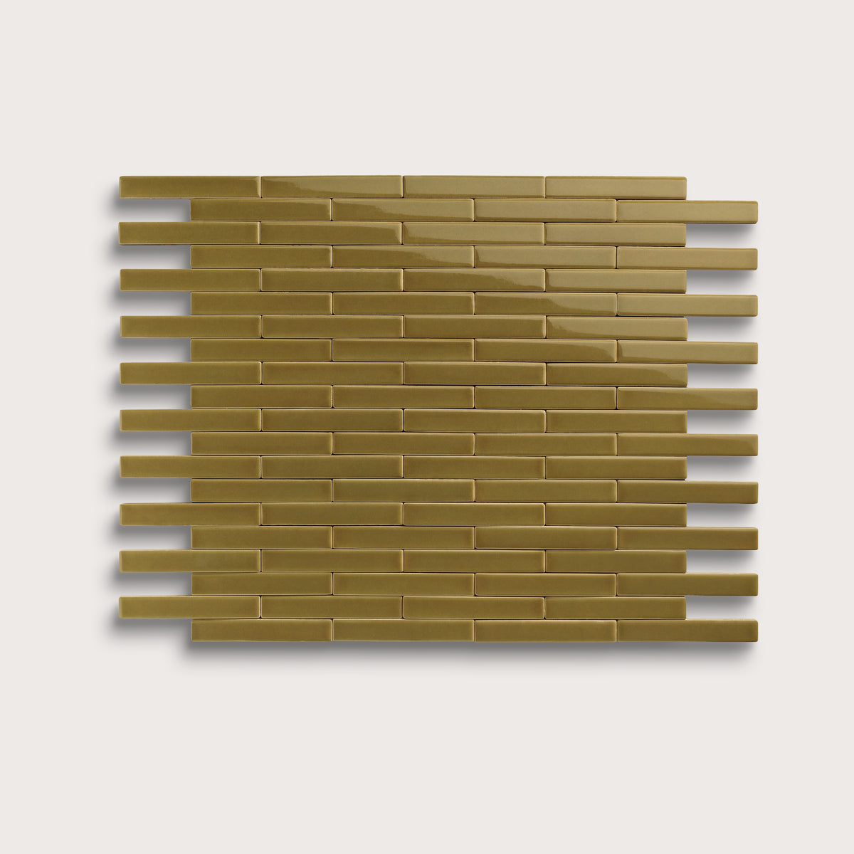 Meadow ceramic tile, 1 by 6 inch subway mosaic, gloss finish