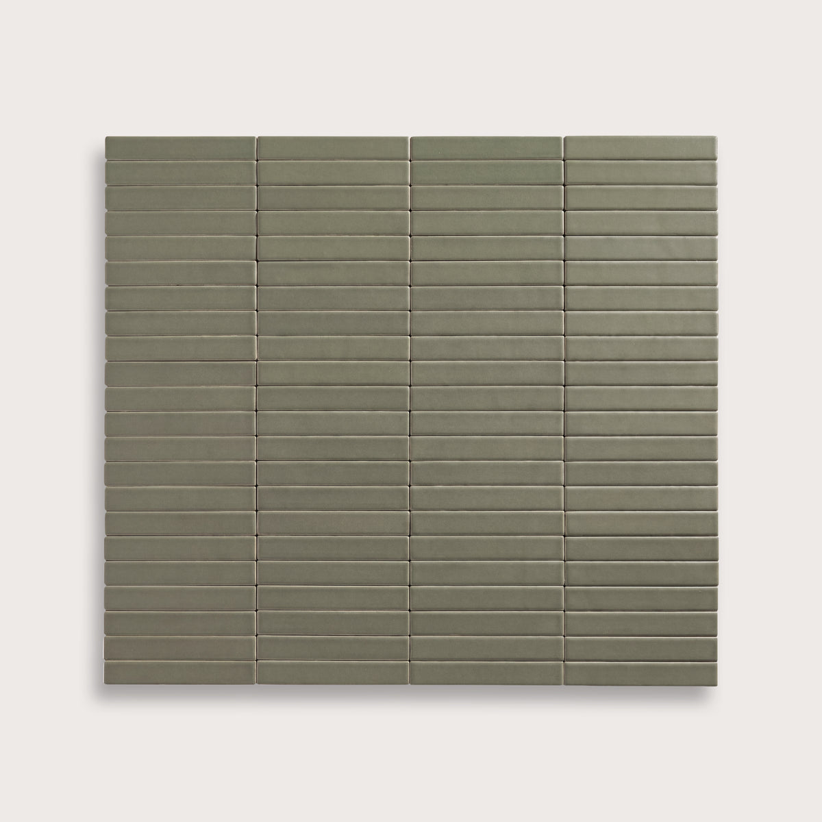 Moss ceramic tile, 1 by 6 inch stacked mosaic, matte finish