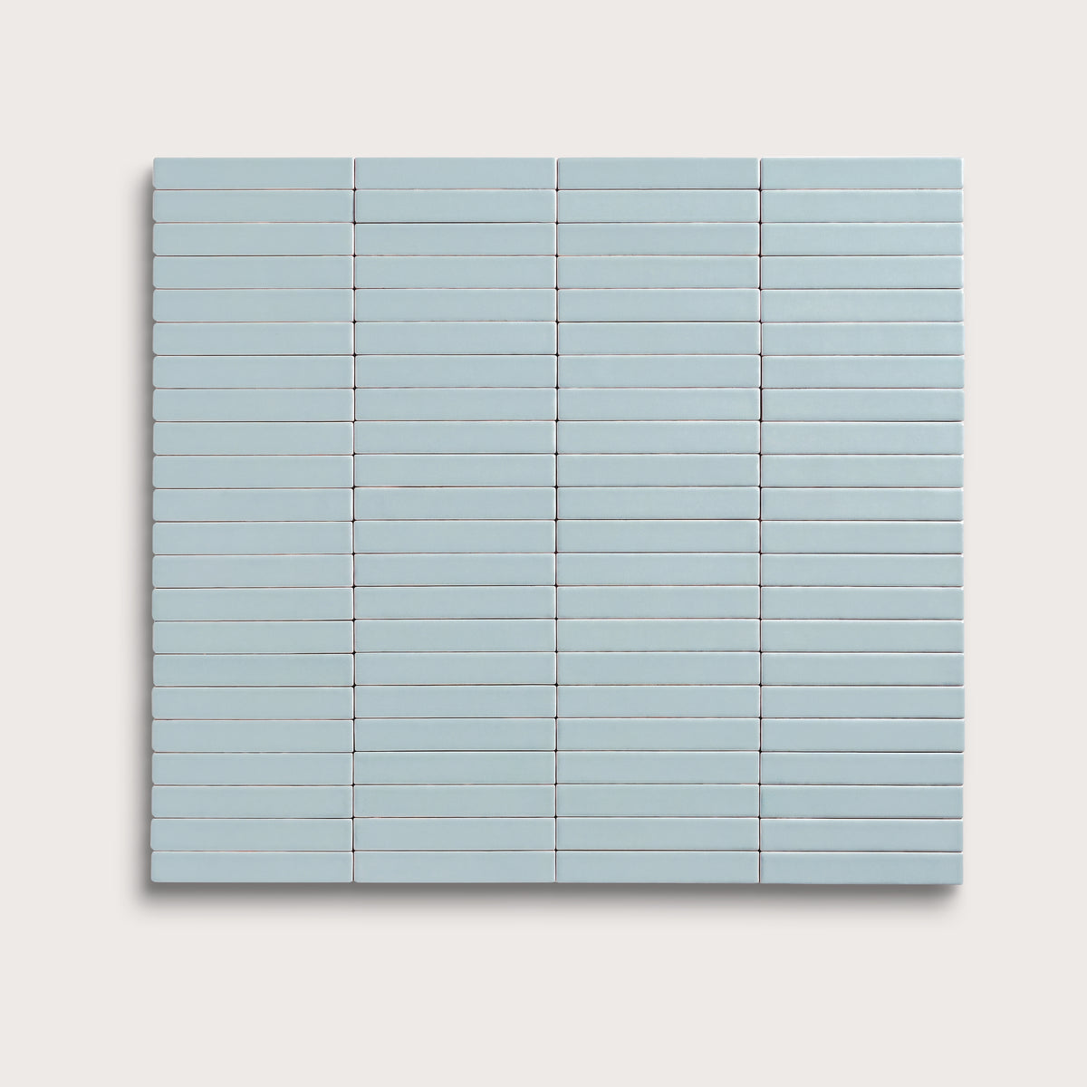 Powder Blue ceramic tile, 1 by 6 inch stacked mosaic, matte finish