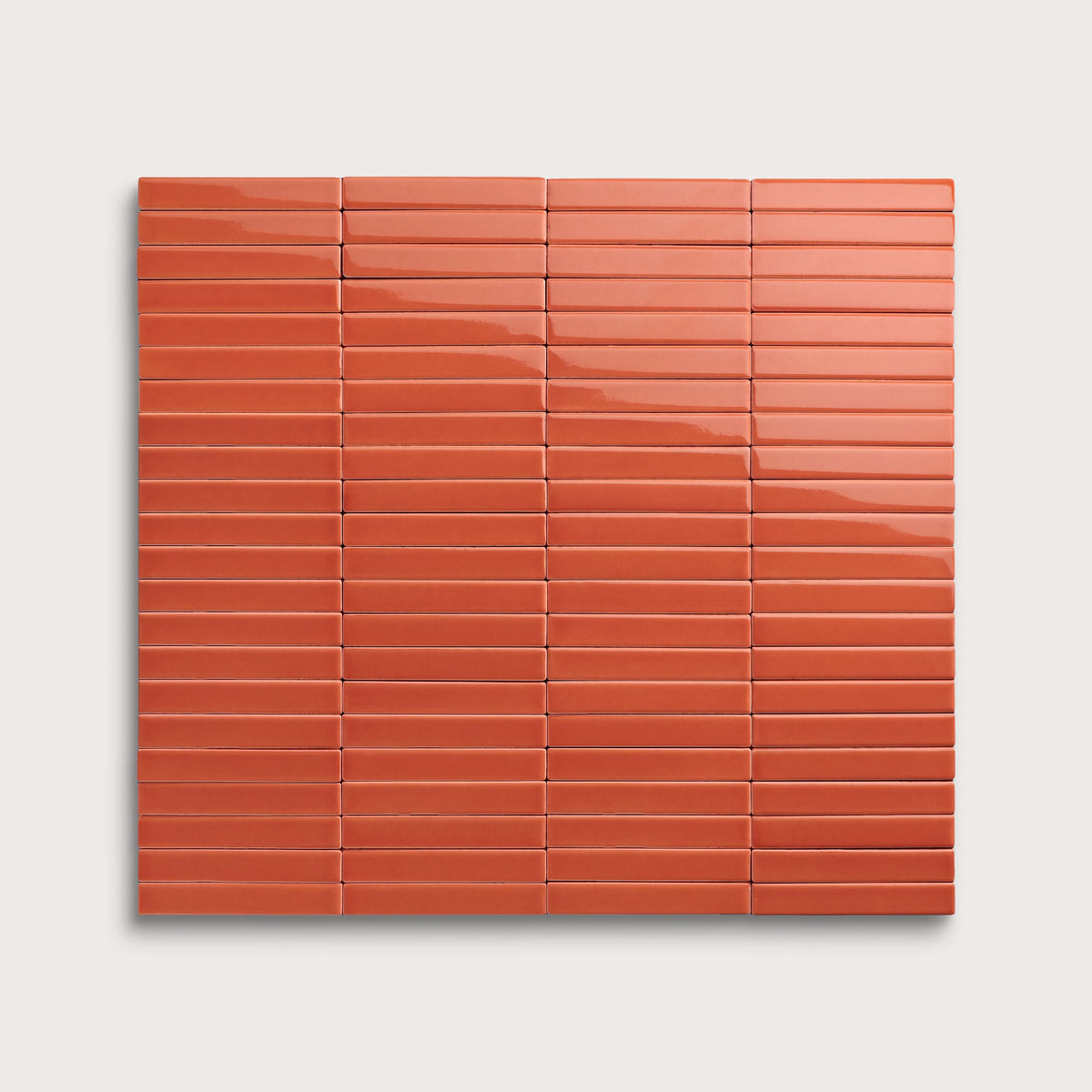 Punch ceramic tile, 1 by 6 inch stacked mosaic, gloss finish