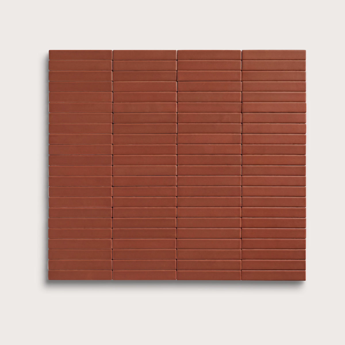 Raspberry Beret ceramic tile, 1 by 6 inch stacked mosaic, matte finish