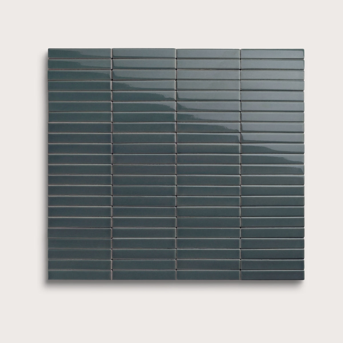 Smoke ceramic tile, 1 by 6 inch stacked mosaic, gloss finish