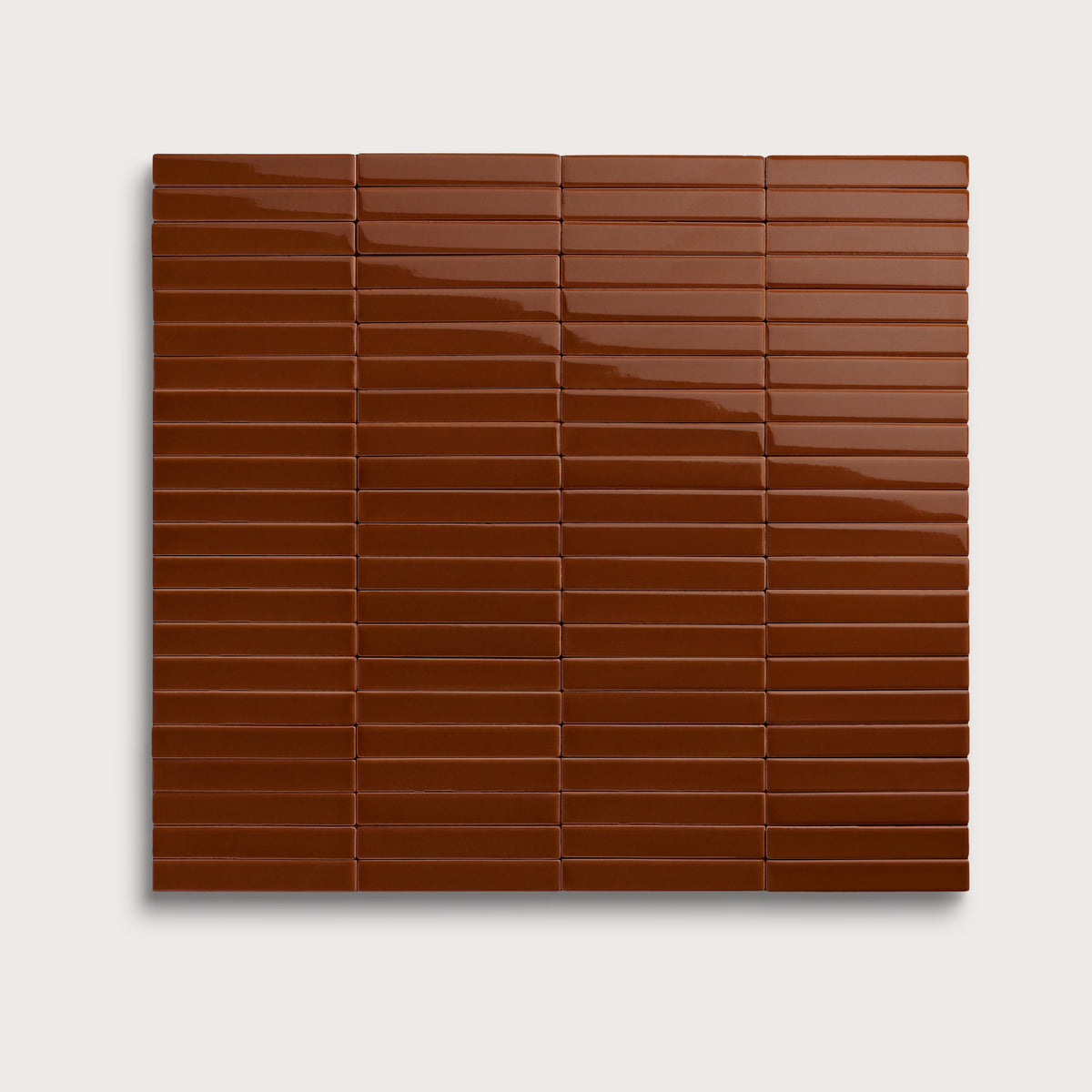Spice ceramic tile, 1 by 6 inch stacked mosaic, gloss finish