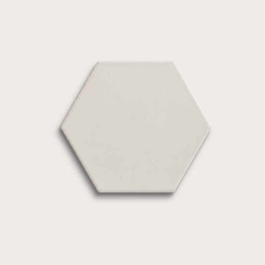 White ceramic tile, 8 inch hex, matte finish