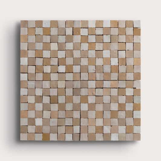 white and beige small square zellige checkerboard tile