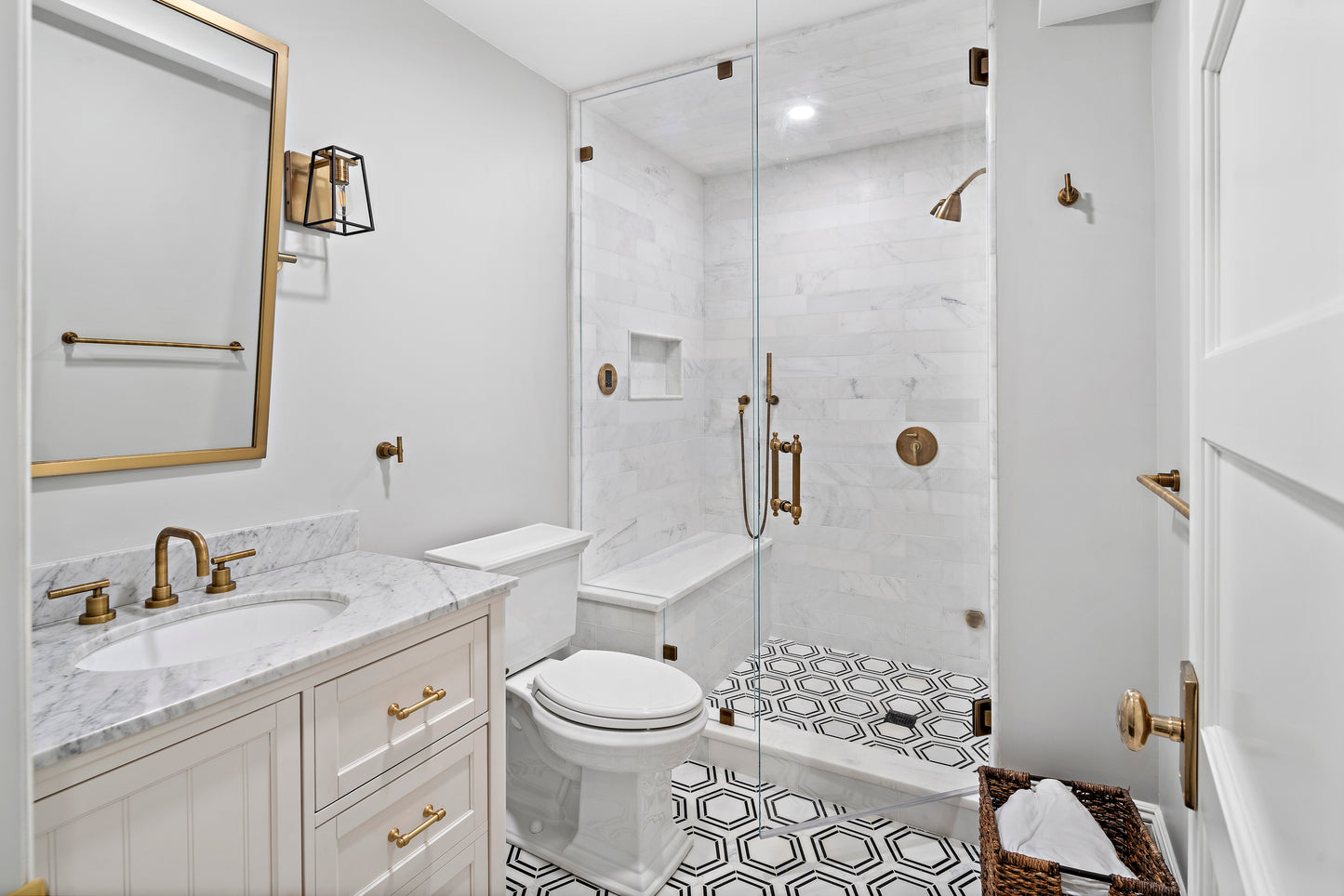 Casablanca Carrara & Nero Marquina Large Hex Mosaic Marble Tile | Honed-Main Inventory-All Products,Natural Stone-Riad Tile