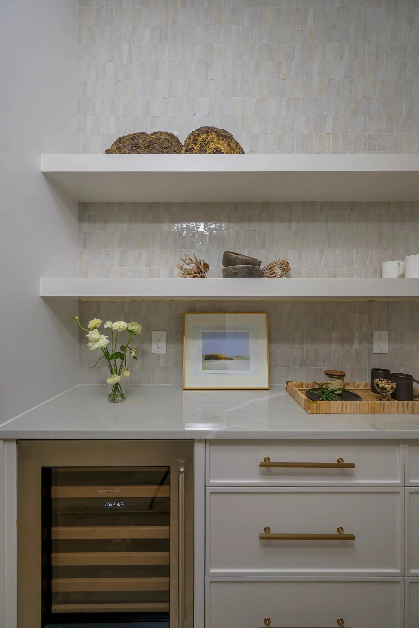 Natural White 1x4 Trapezoid Mosaic Zellige Tile