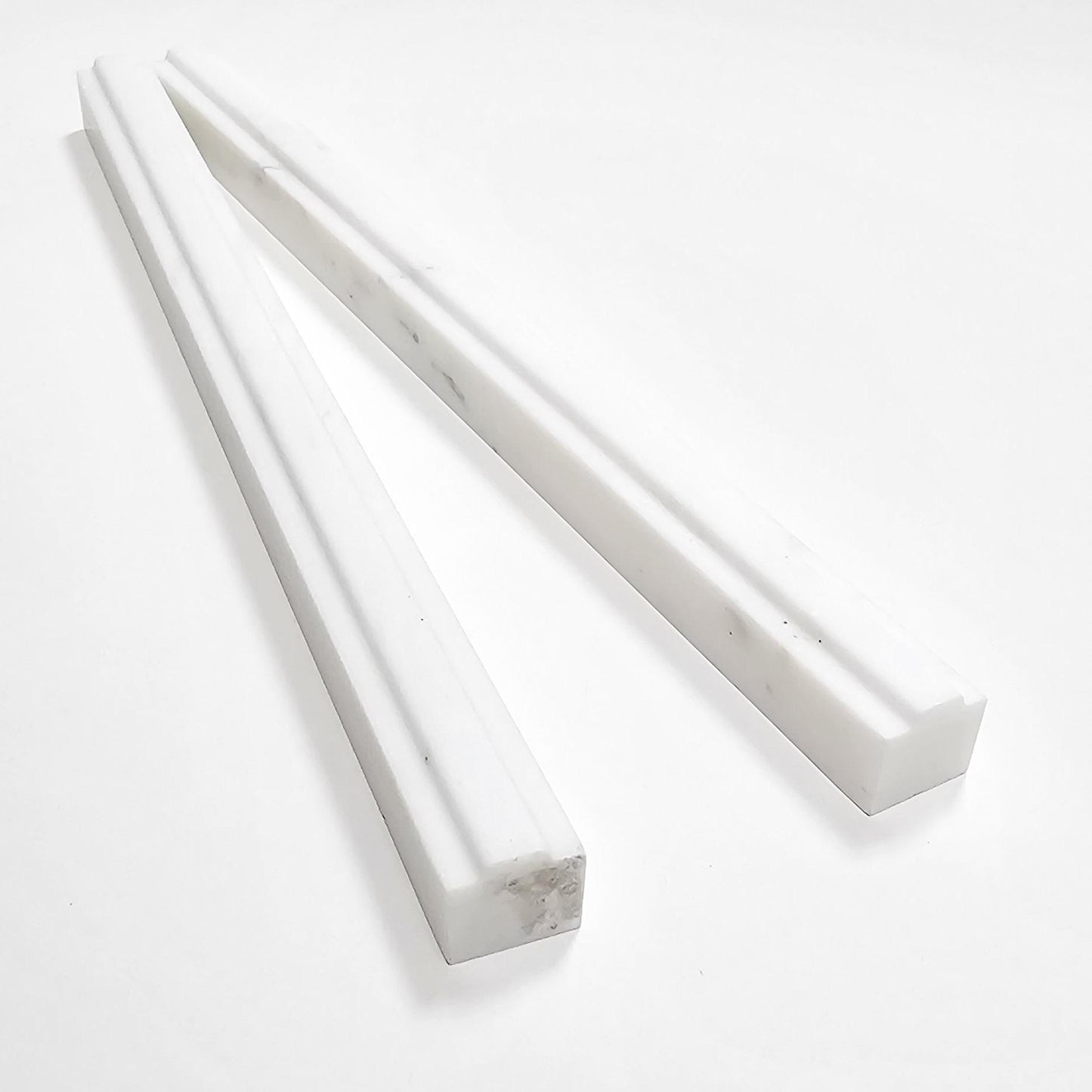 Sample: Casablanca Carrara 3/4 Inch Center Lip Square Pencil Trim Marble Tile | Honed-Sample-Sample-Riad Tile