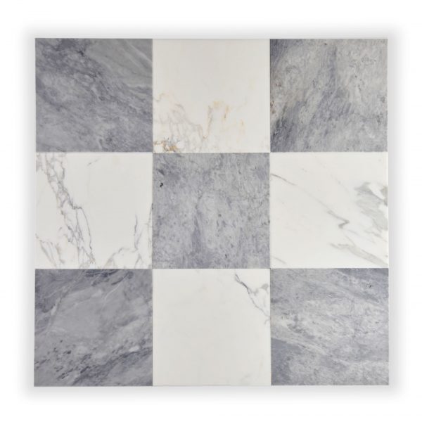 Calacatta Gold & Bardiglio Grey Marble – Honed – 12″x12″ Checkerboard