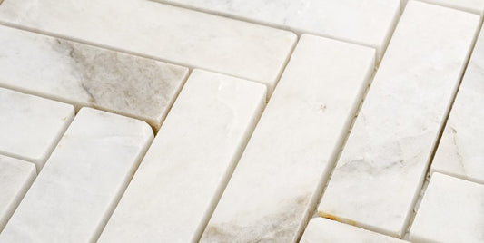 Casablanca Gold Marble 1x4 Herringbone Mosaic Detail