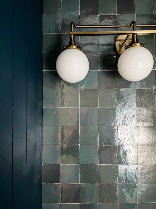 grey square zellige tile in a bathroom